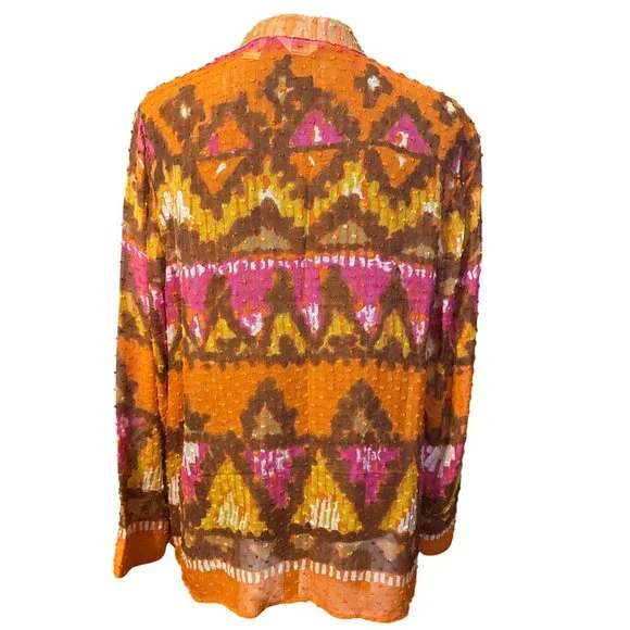 Laura Ashley Woman Long Sleeve Button Front Blouse With Vibrant Boho Print & Tex - Picture 2 of 4